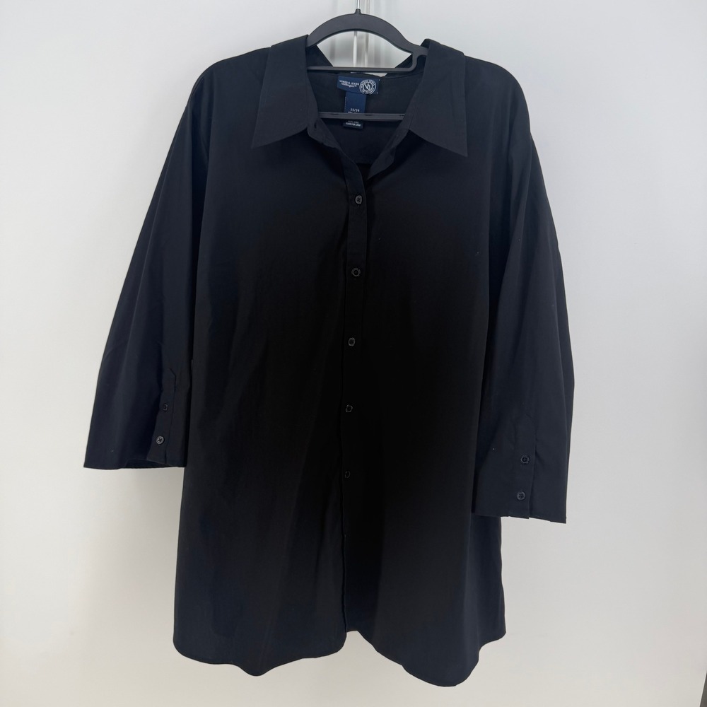 Venezia Jeans Button Down Shirt Womens 22/24 Black 3/4 Sleeve Stretch Tunic